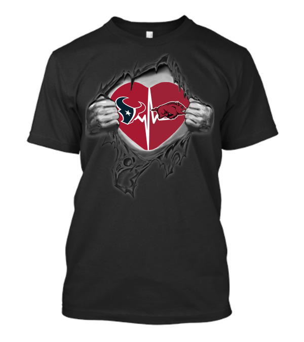 Houston Texans Arkansas Razorbacks Heartbeat Fan Allegiance T-Shirt