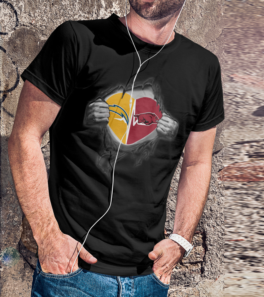 Los Angeles Chargers Arkansas Razorbacks Heart T-Shirt