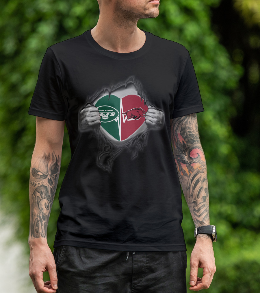 New York Jets Arkansas Razorbacks Heart Torn Reveal T-Shirt