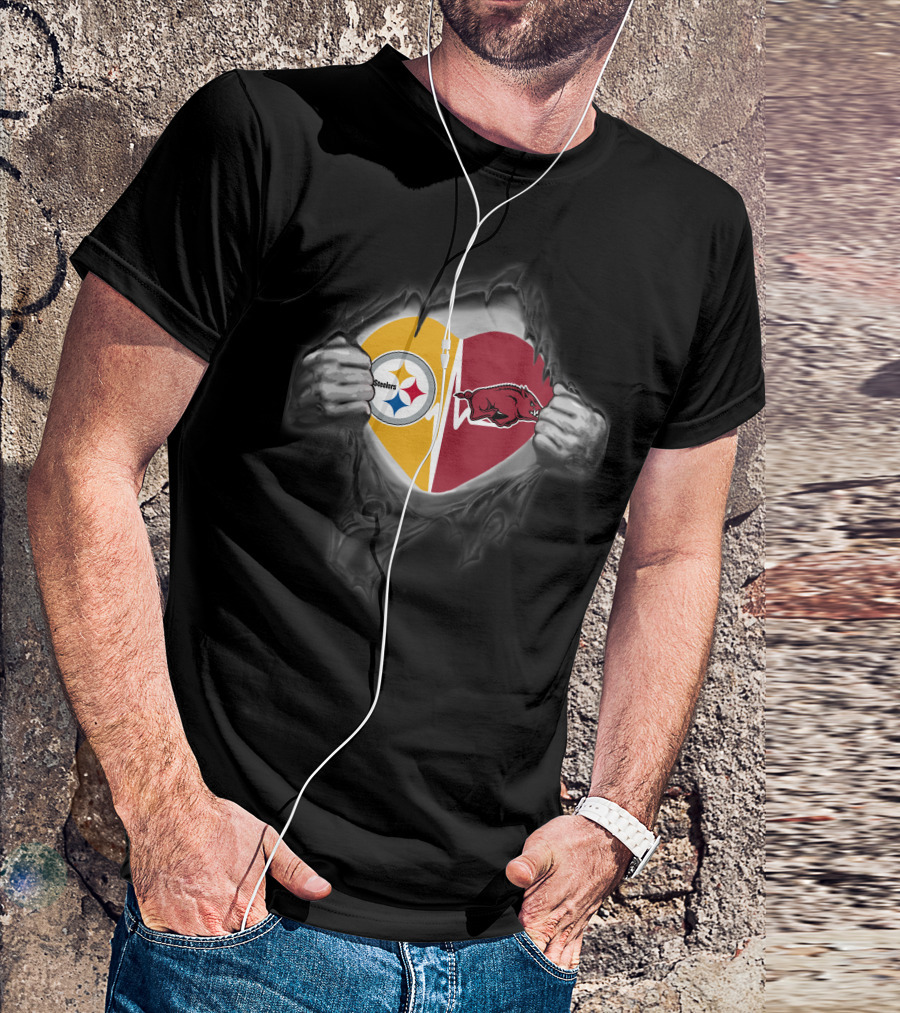 Pittsburgh Steelers Arkansas Razorbacks Heartbeat Logo Fusion T-Shirt