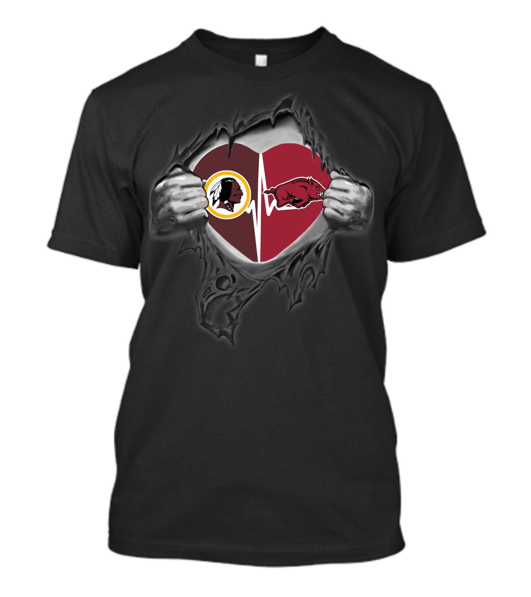 Washington Redskins Arkansas Razorbacks Heartbeat Tearing T-Shirt