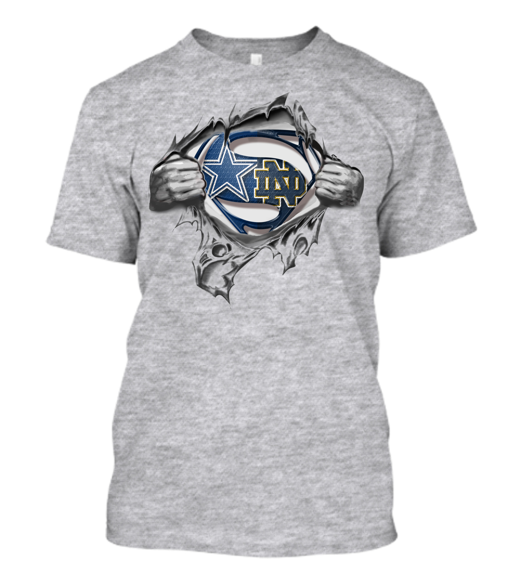 Cowboys Notre Dame Fighting Irish Logos Superman Chest Tear T-Shirt