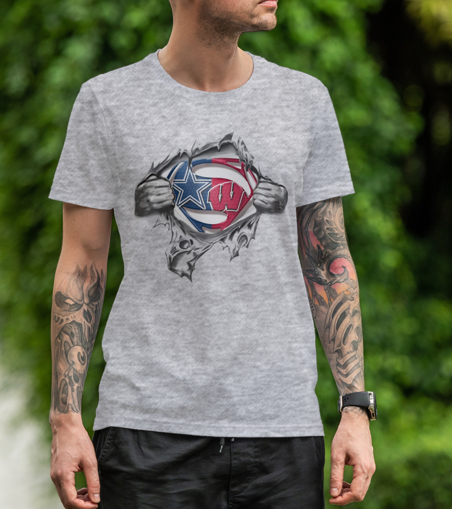 Cowboys Wisconsin Badgers Superman Logo Burst T-Shirt