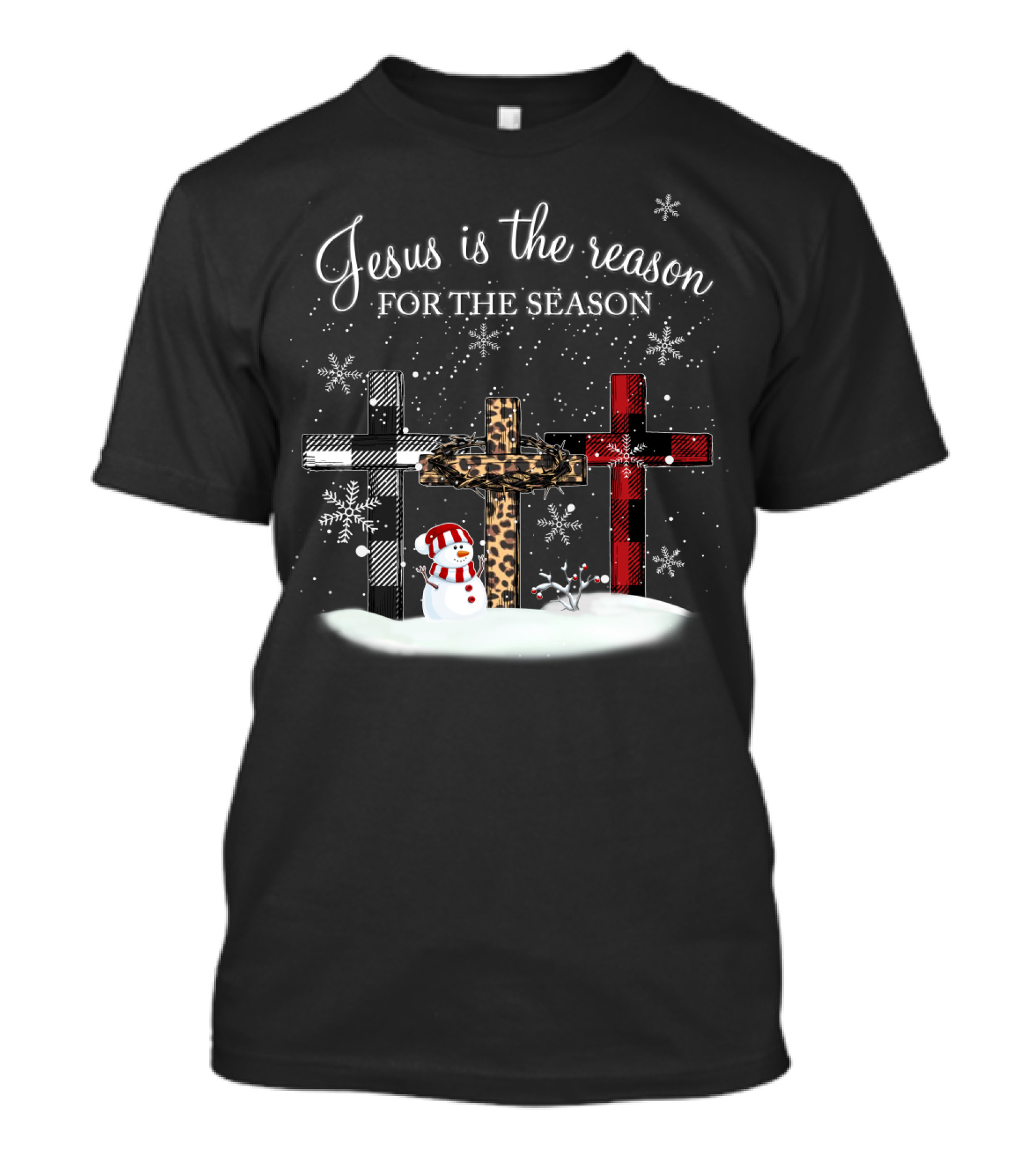 Jesus Is The Reason For The Season Snowman Crosses And Snowflakes T-Shirt