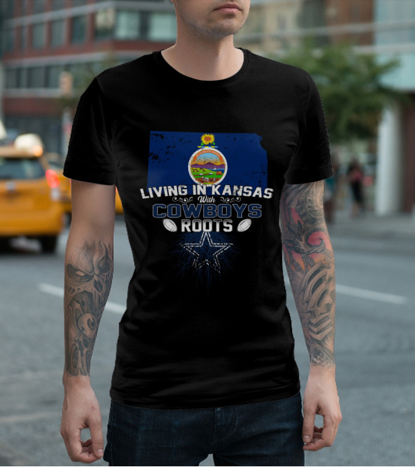 Living In Kansas With Cowboys Roots Kansas State Symbol Football Star T-Shirt