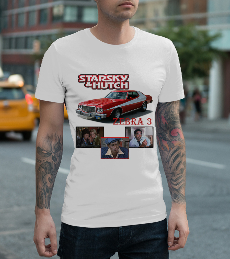Starsky and Hutch Zebra 3 Car and Characters T-Shirt