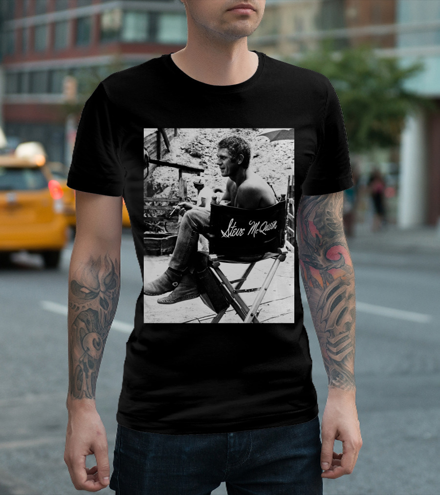 Steve McQueen Black And White Director's Chair Scene T-Shirt