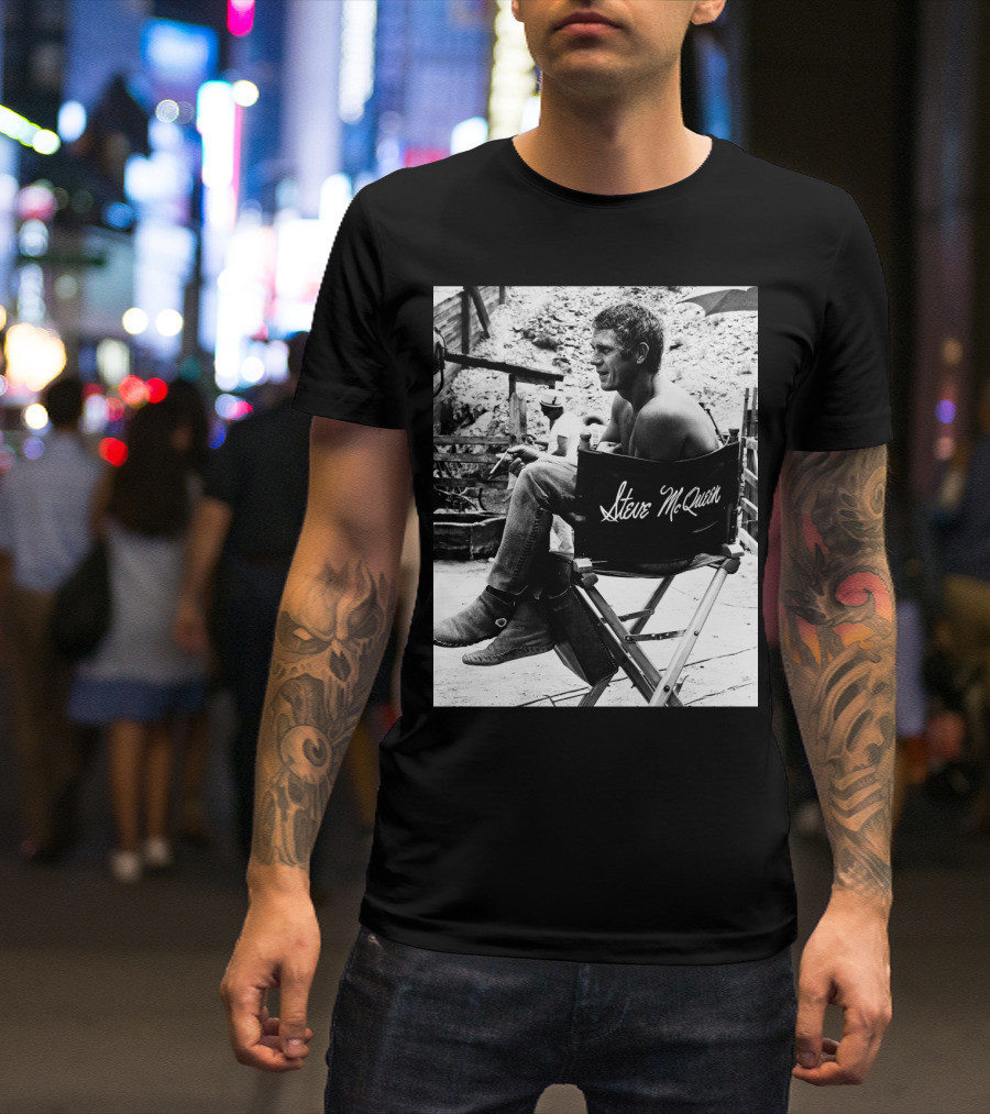 Steve McQueen Black And White Director's Chair Scene T-Shirt