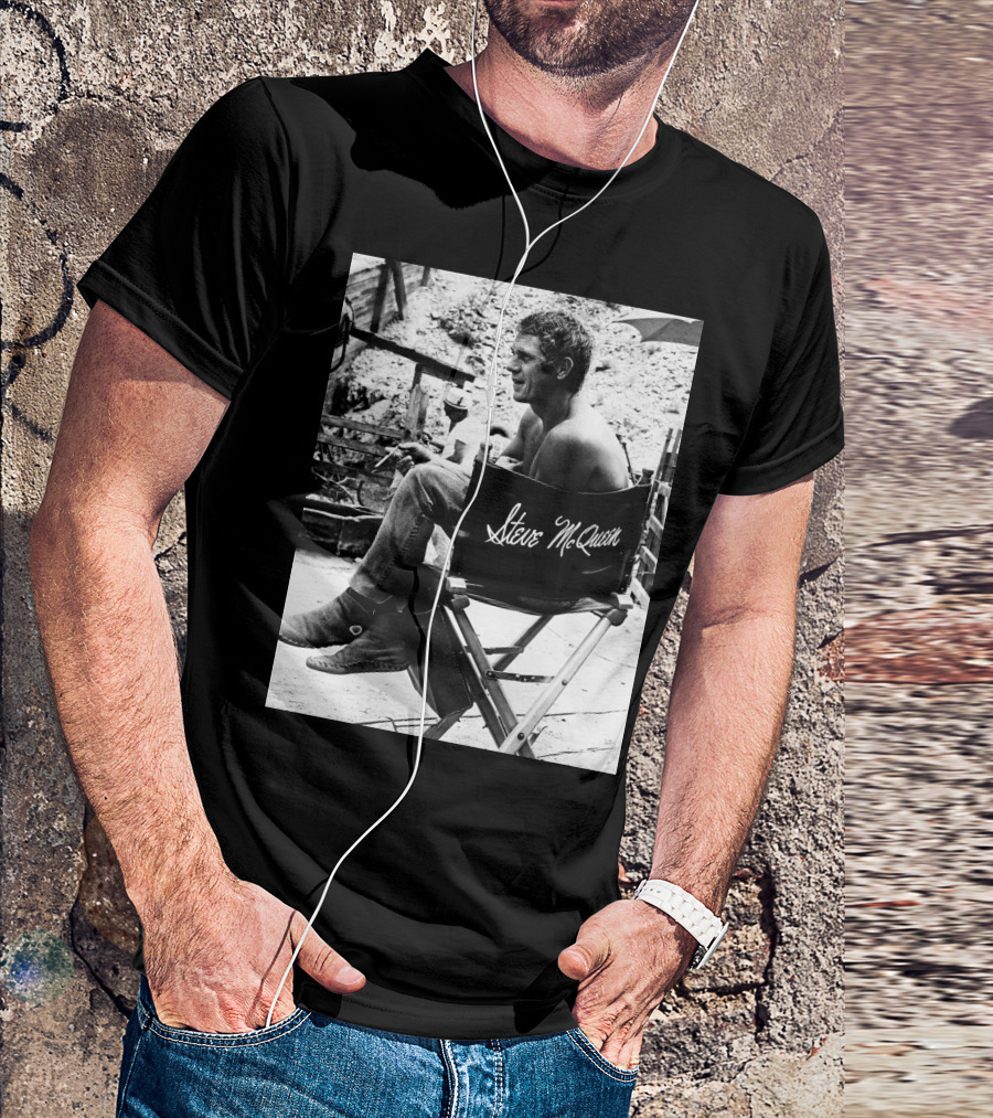 Steve McQueen Black And White Director's Chair Scene T-Shirt