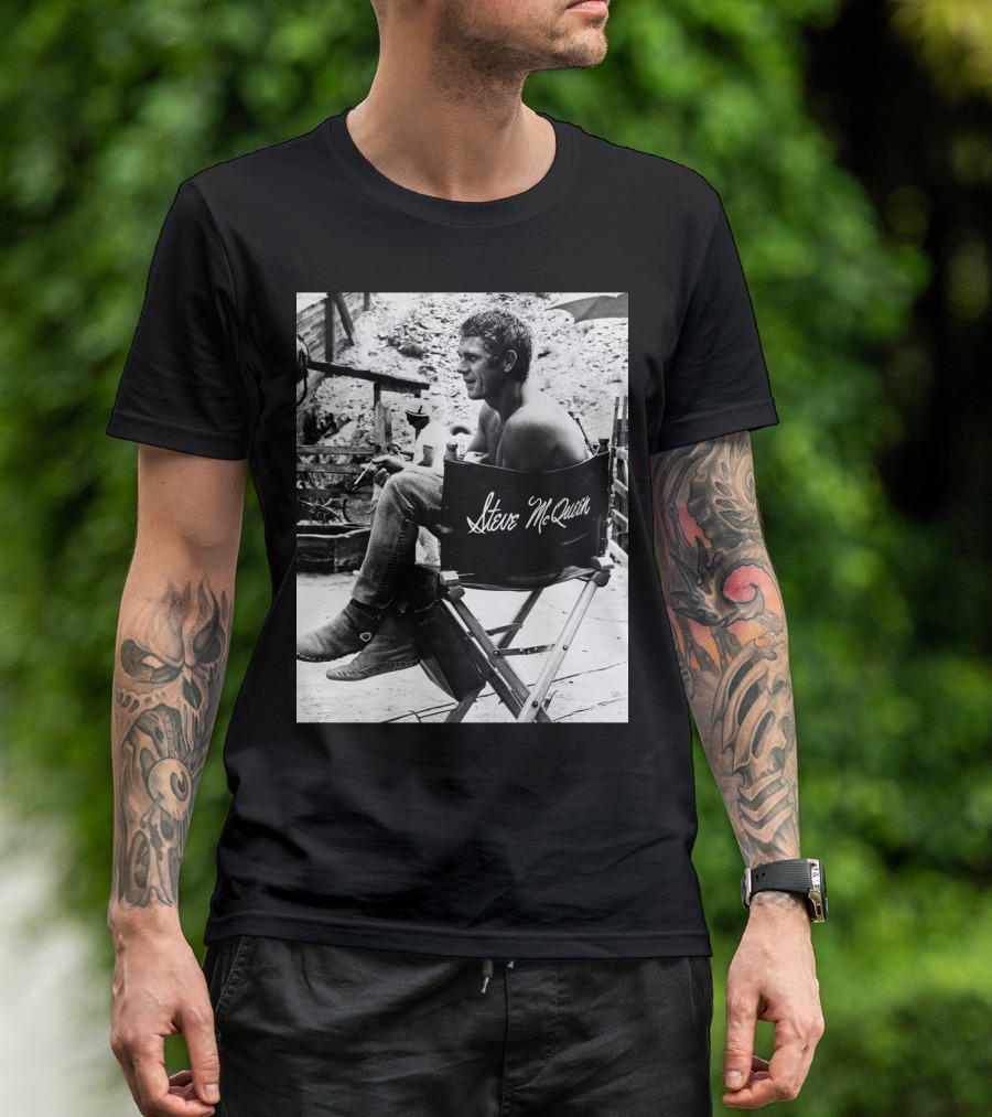 Steve McQueen Black And White Director's Chair Scene T-Shirt