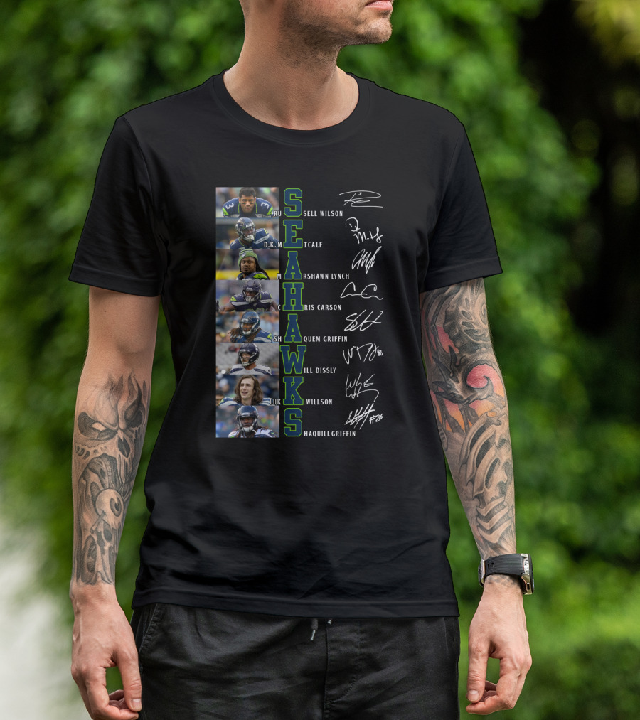 Seahawks Russell Wilson D.K. Metcalf Marshawn Lynch Chris Carson Shaquem Griffin Will Dissly Luke Willson Shaquill Griffin T-Shirt