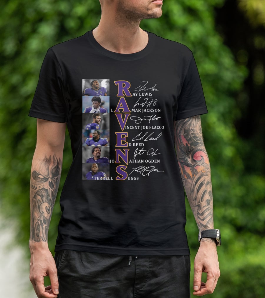 Ravens Ray Lewis Lamar Jackson Joe Flacco Ed Reed Jonathan Ogden Terrell Suggs T-Shirt