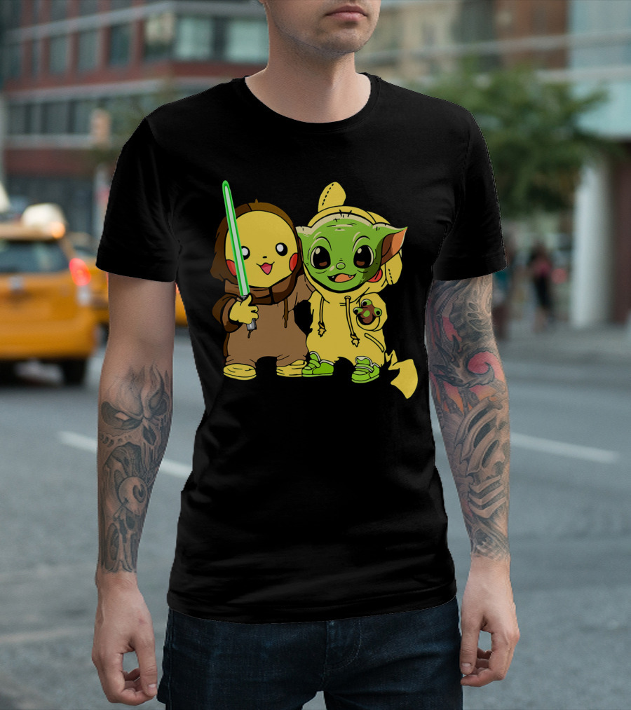Baby Yoda Pikachu with Lightsaber Jedi Hoodie Duo T-Shirt