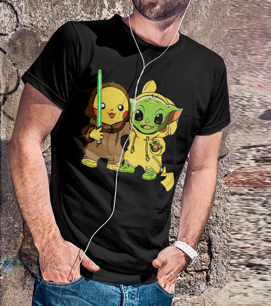 Baby Yoda Pikachu With Lightsaber Jedi Hoodie Duo T-Shirt
