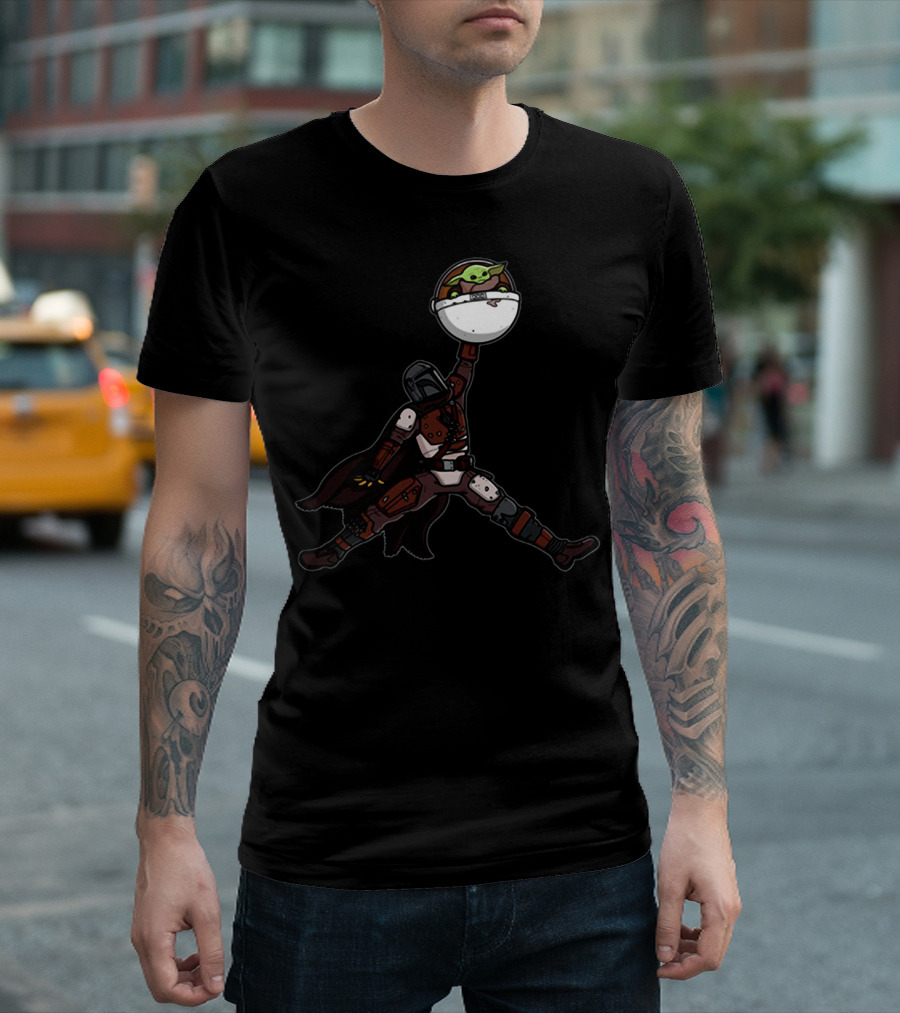 Air Arya Baby Yoda Mando Sitting Jumpman Icon Crossover T-Shirt