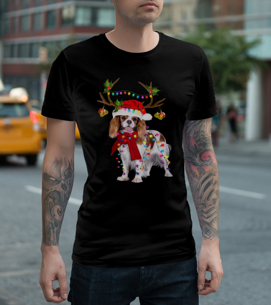 Cavalier King Charles Spaniel Christmas Reindeer Lights T-Shirt