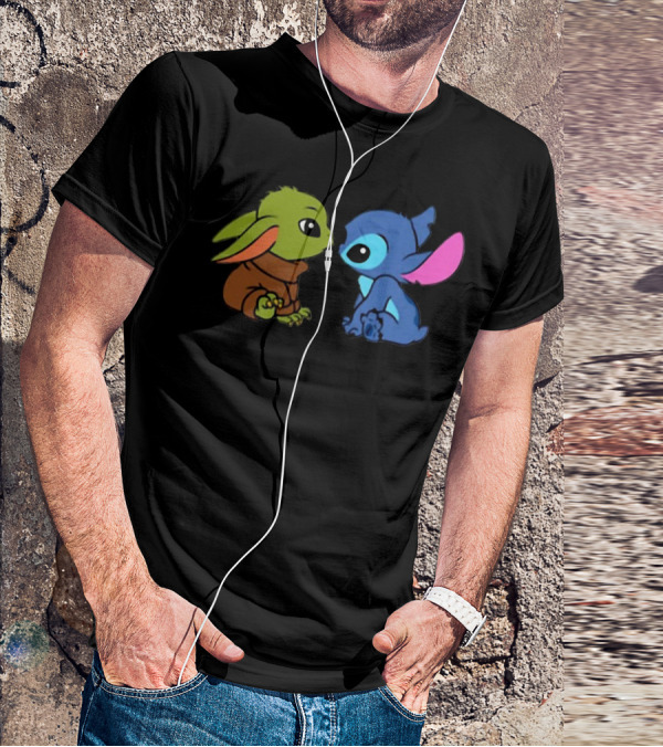 Baby Yoda And Baby Stitch Cute Characters Crossover T-Shirt