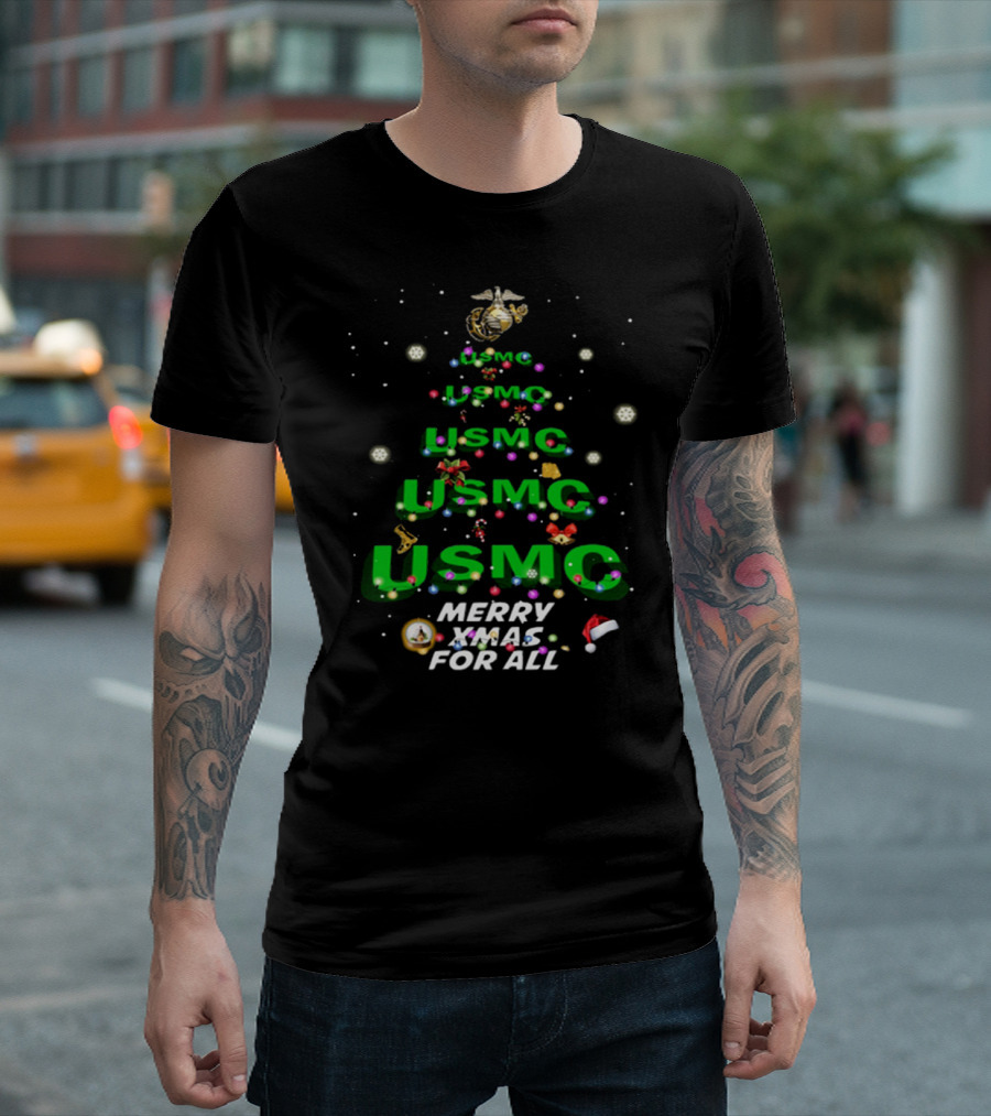 USMC Merry XMas For All Christmas Tree Ornaments Snowflakes T-Shirt