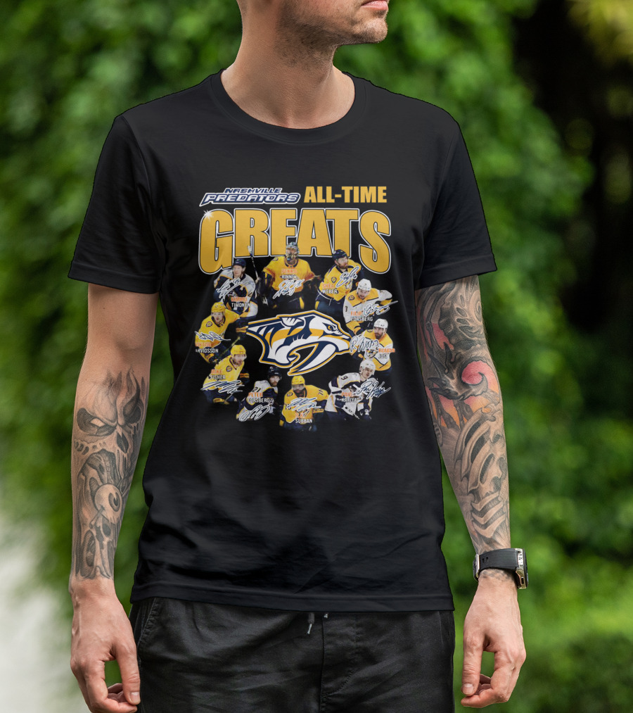 Nashville Predators All-Time Greats Signatures Rinne Weber Forsberg Subban Timonen Walker T-Shirt