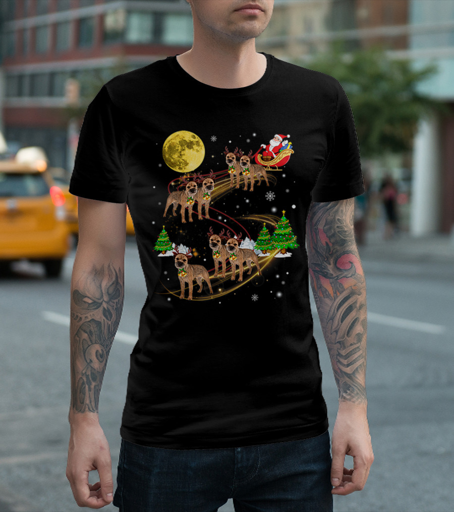 Border Terrier Dog Christmas Santa Reindeer Sleigh Holiday Fun T-Shirt