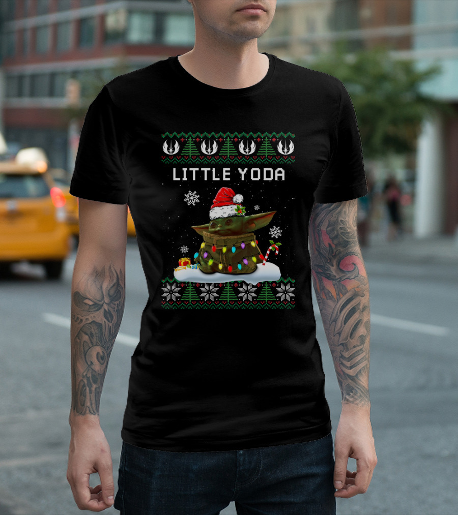 Little Yoda Santa Christmas Lights Ugly T-Shirt