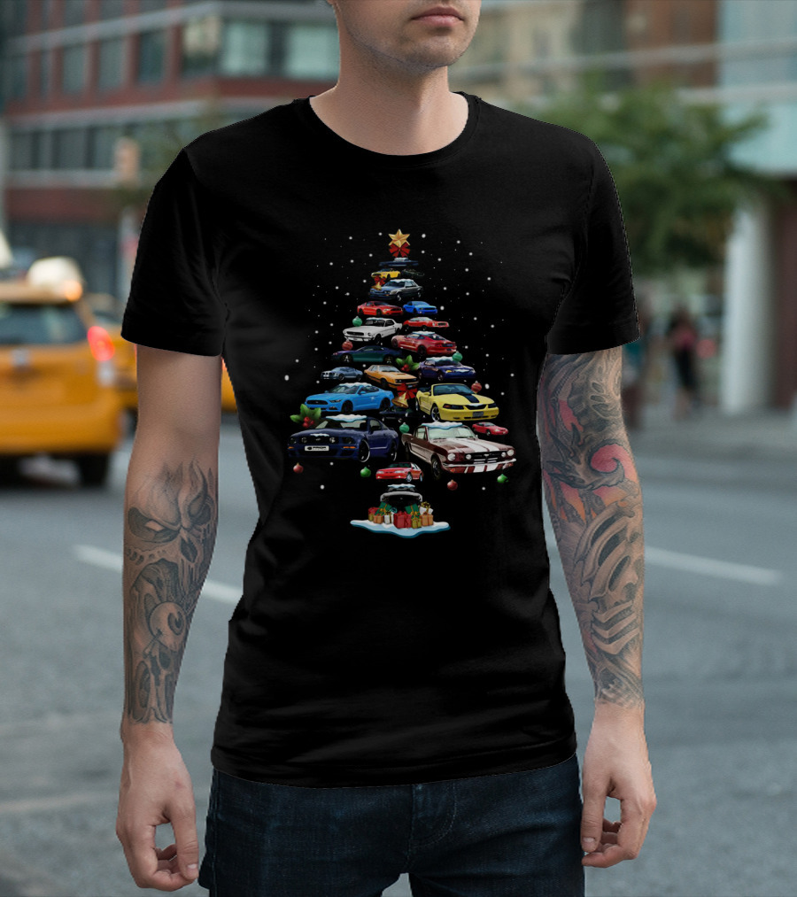 Mustang Christmas Tree with Iconic Cars and Festive Decorations T-Shirt