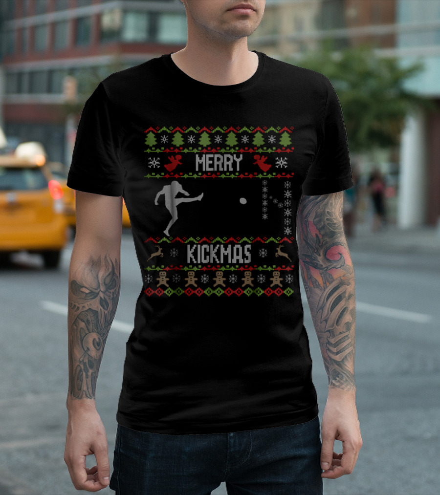 Merry Kickmas Ugly Christmas Football Kicker T-Shirt