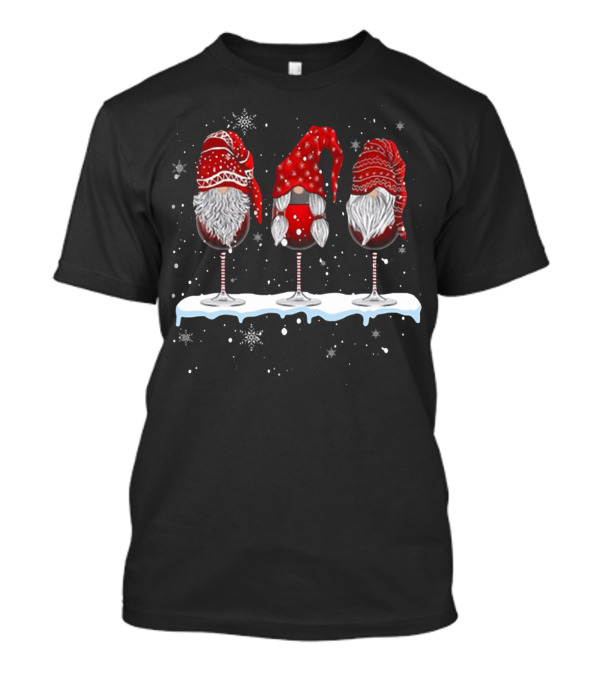 Wine Glasses Gnomies Holiday Snowflakes Gnome Trio T-Shirt