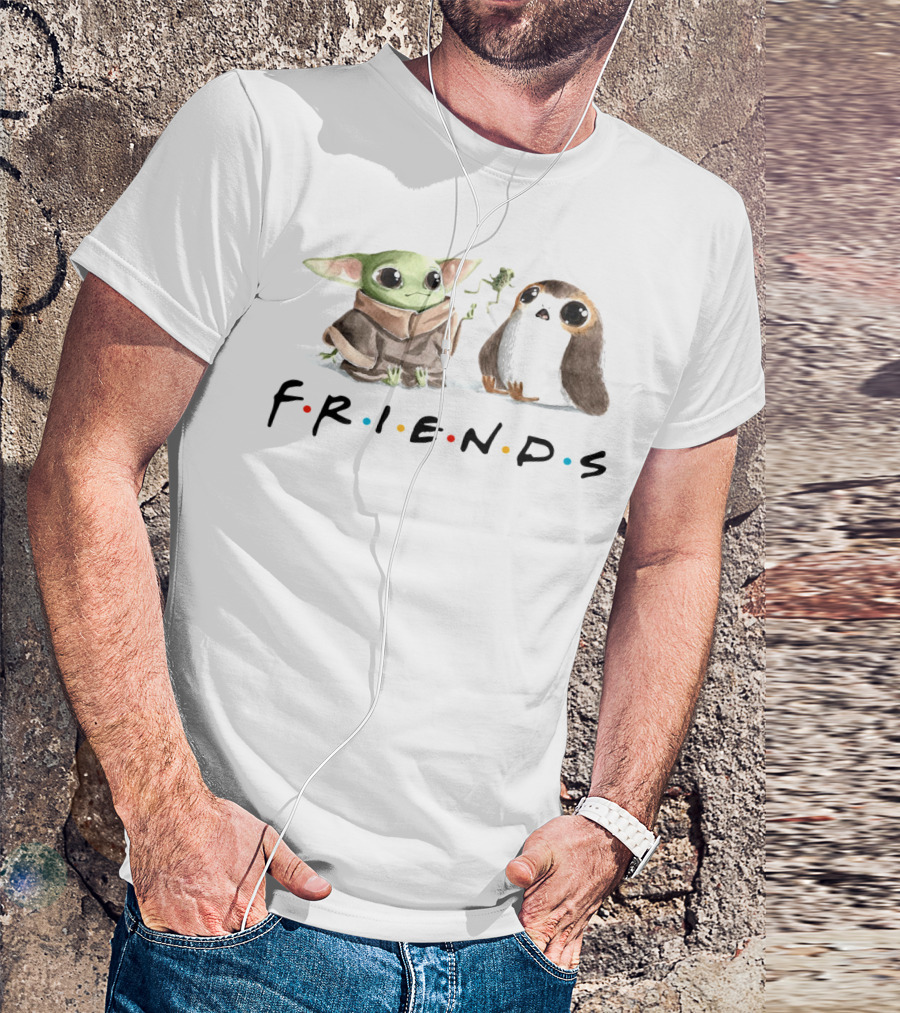 Baby Yoda Friends Frog Penguin Porg Mandalorian Star Wars T-Shirt