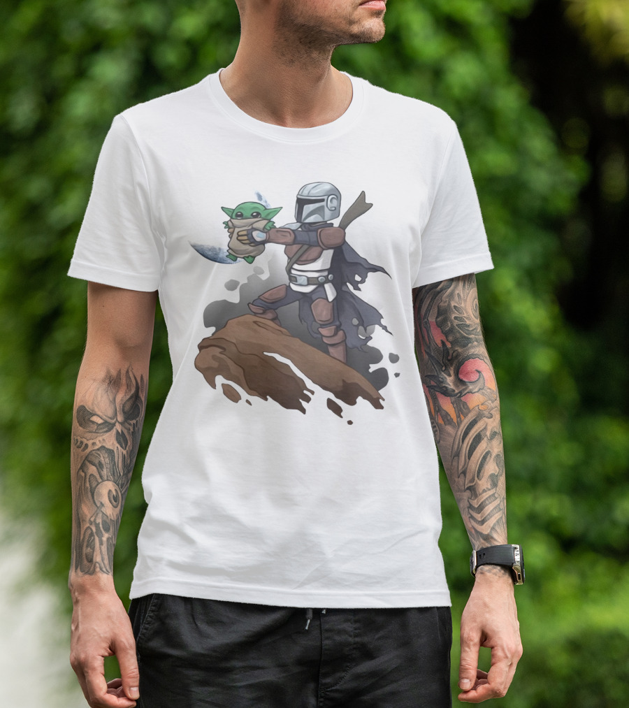 Baby Yoda The Manrorian Epic Rock Ledge Scene T-Shirt
