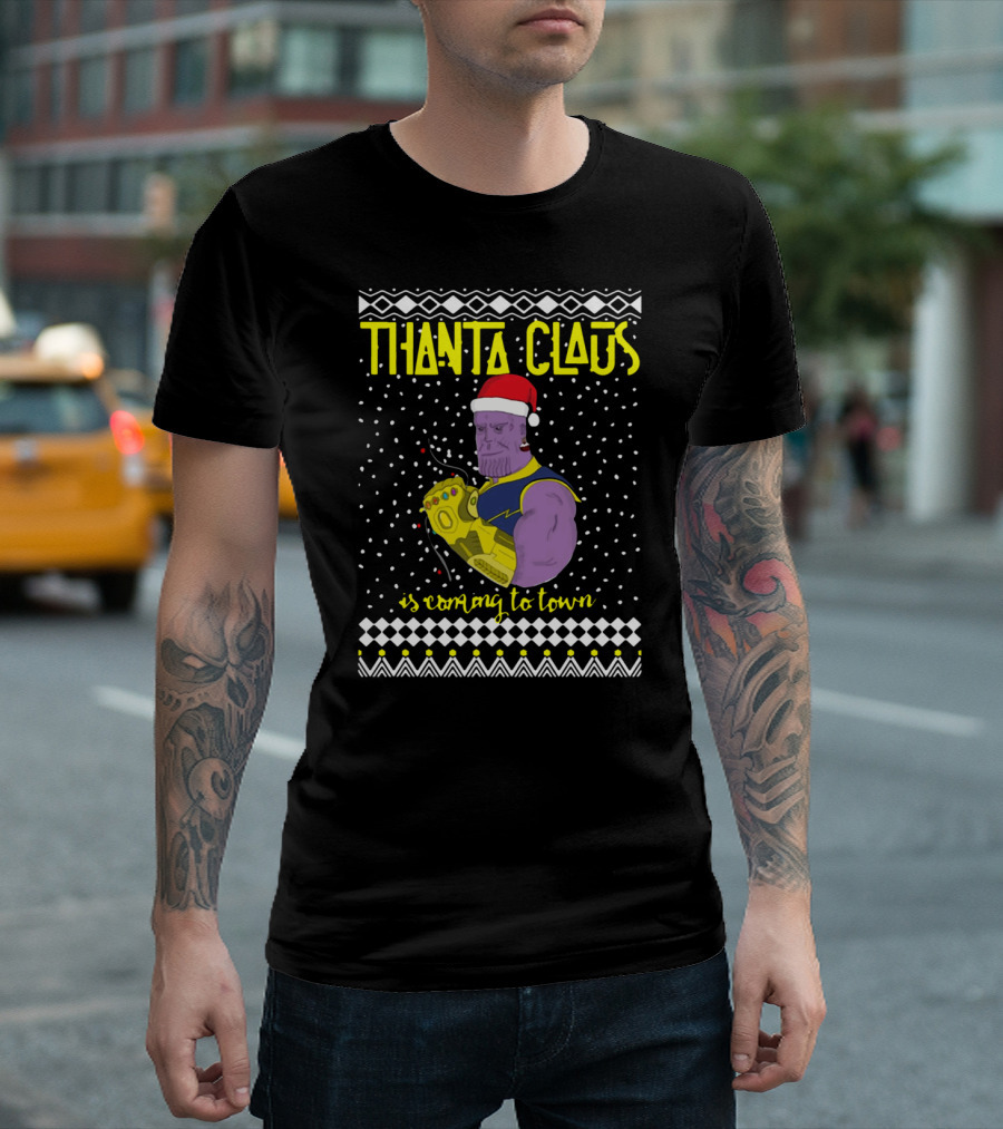 Thanta Claus Thanos Is Coming To Town Marvel Comic Mashup Christmas T-Shirt