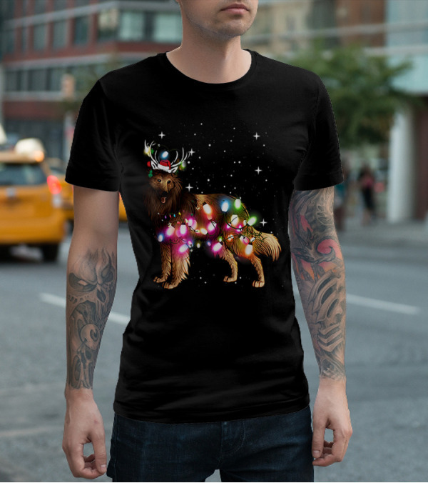 Belgian Tervuren In Santa Hat With Holiday Christmas Lights And Snowflakes T-Shirt
