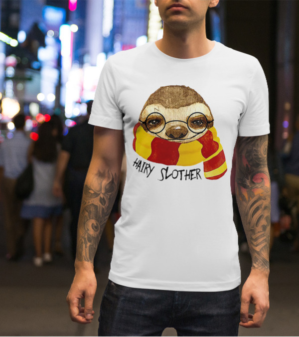 Hairy Slother Sloth Lovers Wizard Scarf Glasses Magic T-Shirt