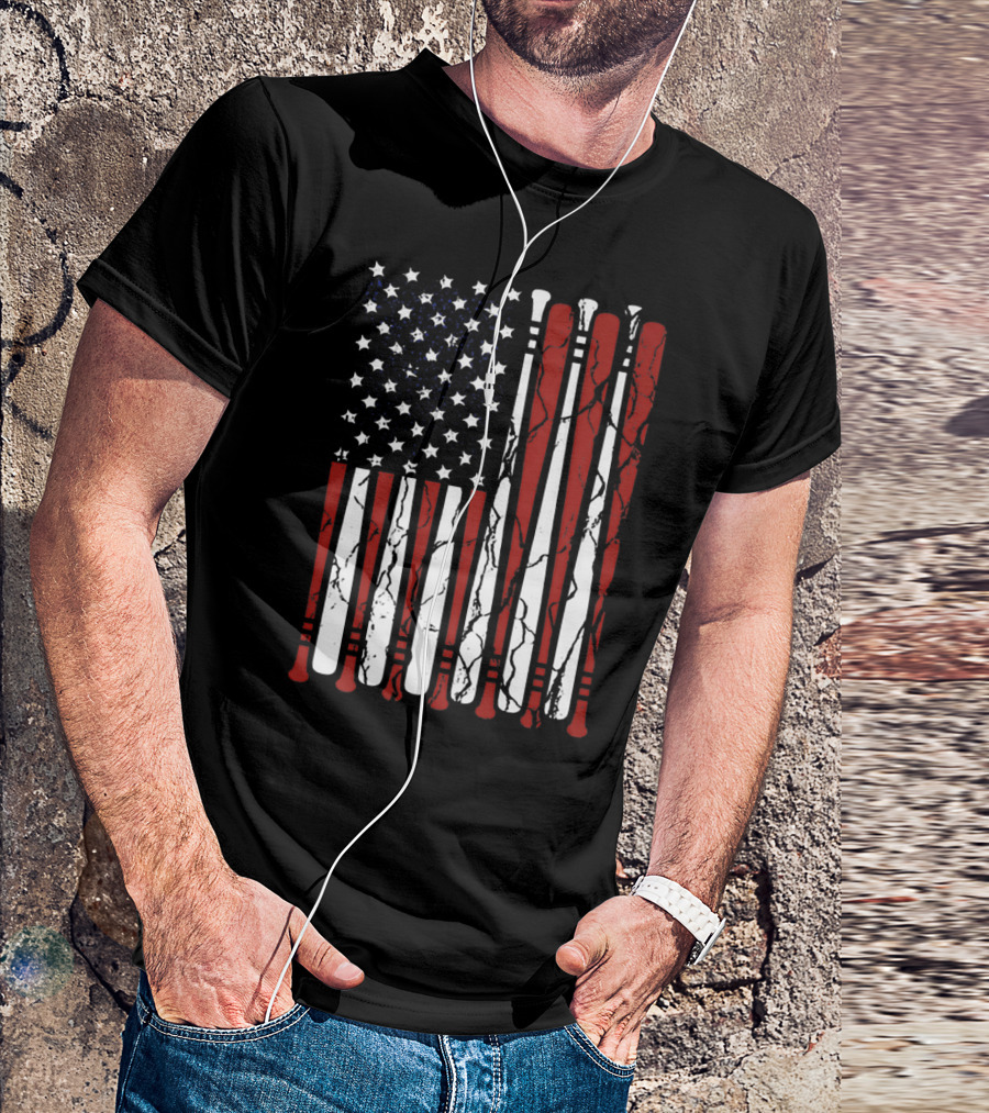 American Flag Baseball Bat Stars And Stripes For 4th Of July T-Shirt