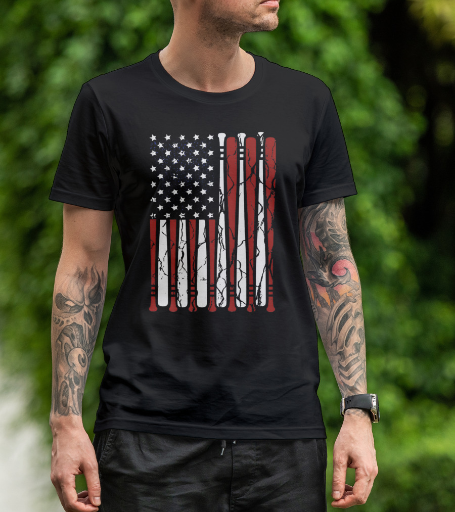 American Flag Baseball Bat Stars And Stripes For 4th Of July T-Shirt