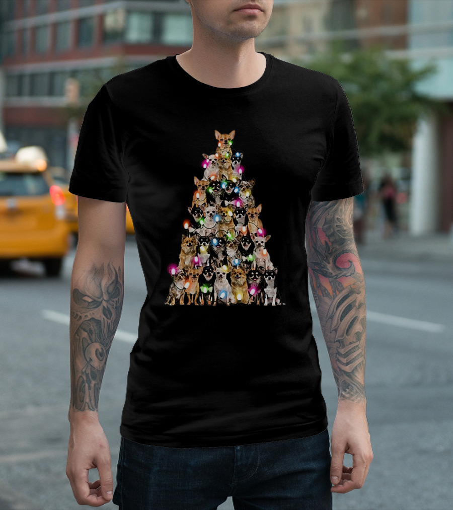 Chihuahua Christmas Tree with Colorful Lights T-Shirt