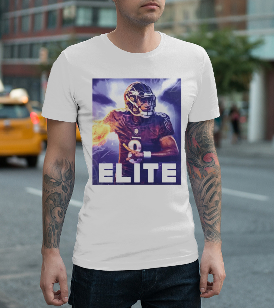 Lamar Jackson Ravens Elite 8 Fiery Action NFL Football T-Shirt