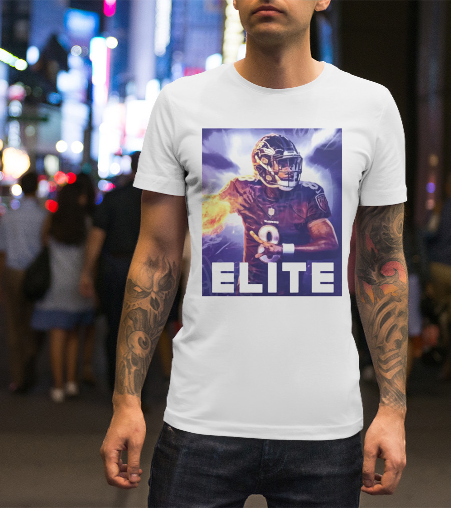 Lamar Jackson Ravens Elite 8 Fiery Action NFL Football T-Shirt