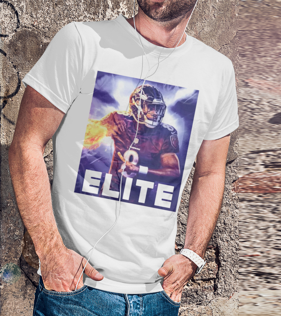 Lamar Jackson Ravens Elite 8 Fiery Action NFL Football T-Shirt