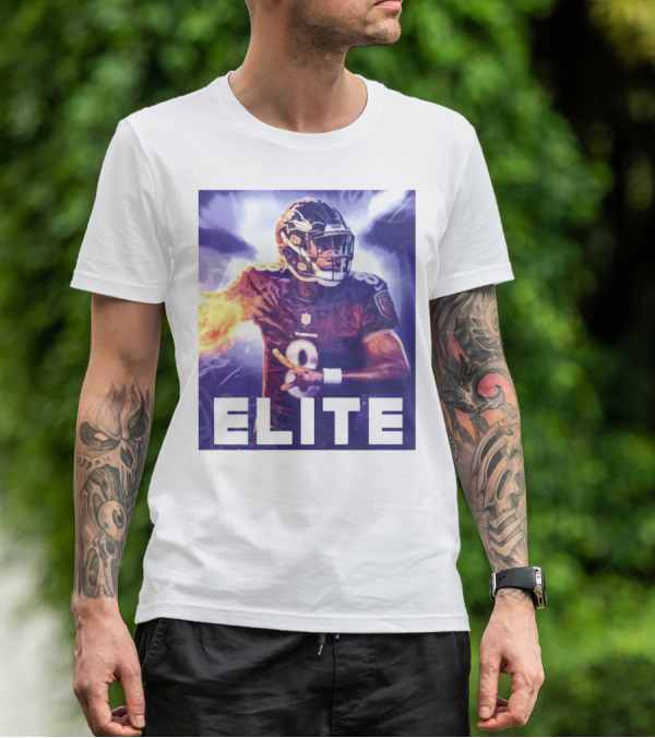 Lamar Jackson Ravens Elite 8 Fiery Action NFL Football T-Shirt