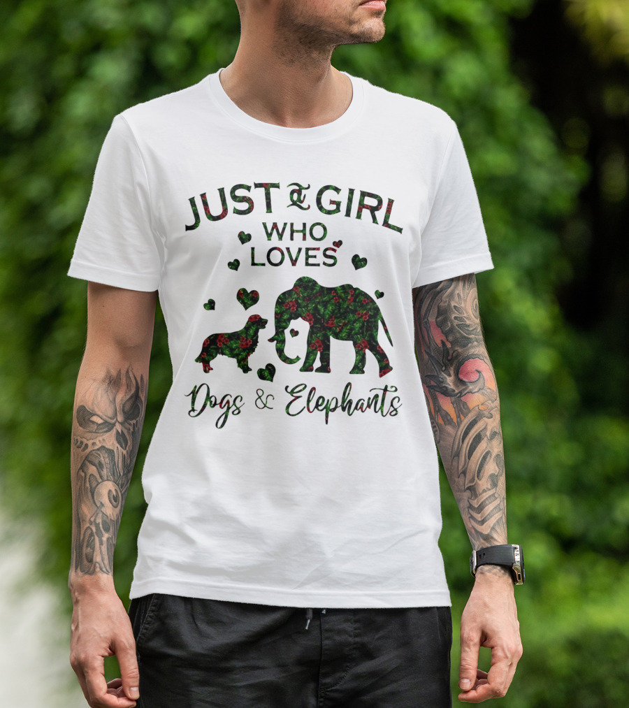 Just A Girl Who Loves Dogs And Elephants With Hearts T-Shirt