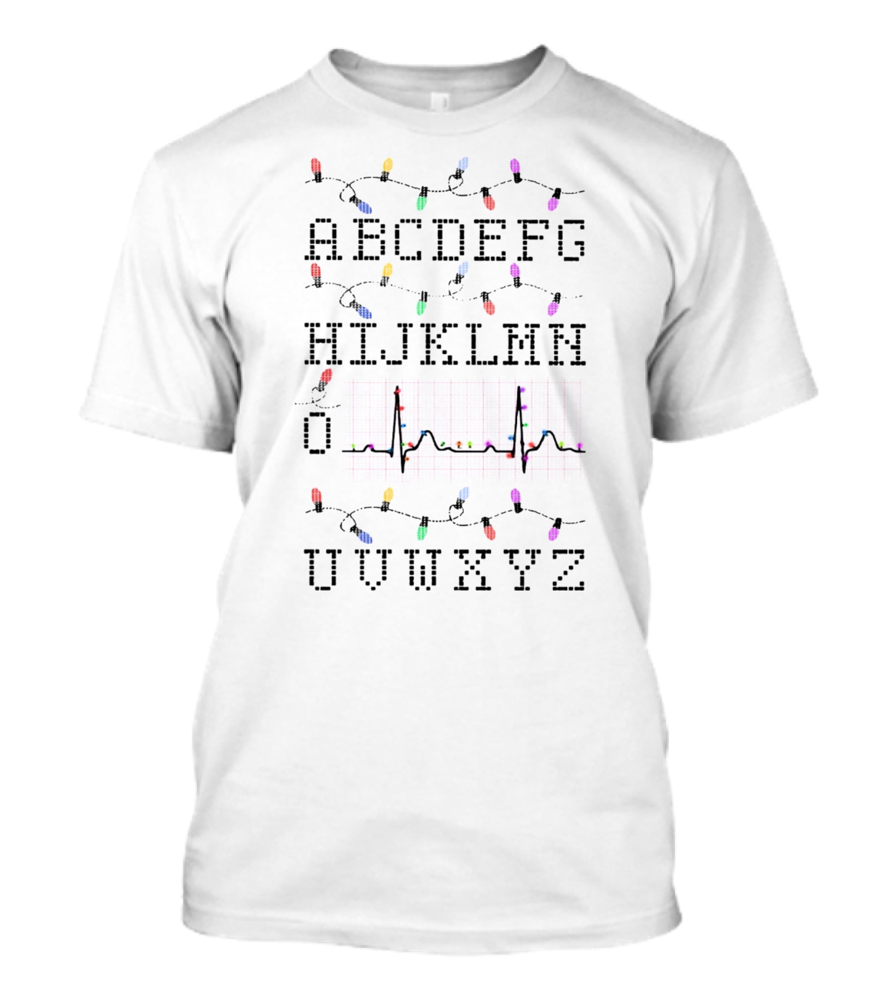 Heartbeat Light Christmas Alphabet String ECG VWXYZ T-Shirt