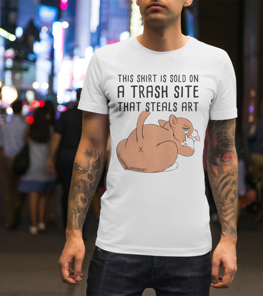 This Shirt Is Sold On A Trash Site That Steals Art NAKANOART Cat Middle Finger T-Shirt