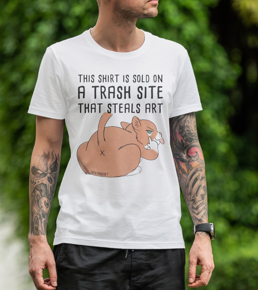 This Shirt Is Sold On A Trash Site That Steals Art NAKANOART Cat Middle Finger T-Shirt