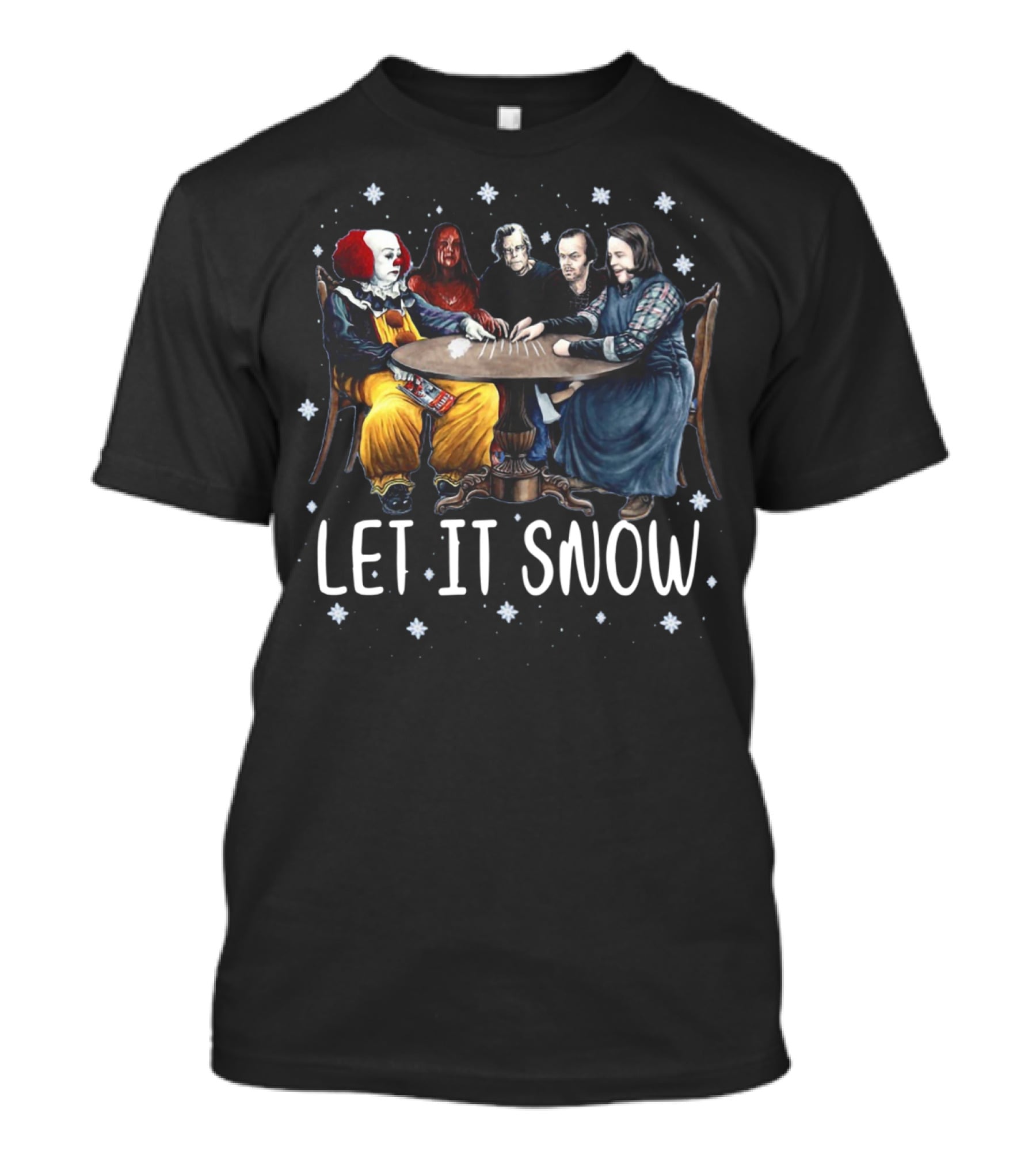 Stephen King Horror Friends Characters Let It Snow Holiday Scene T-Shirt