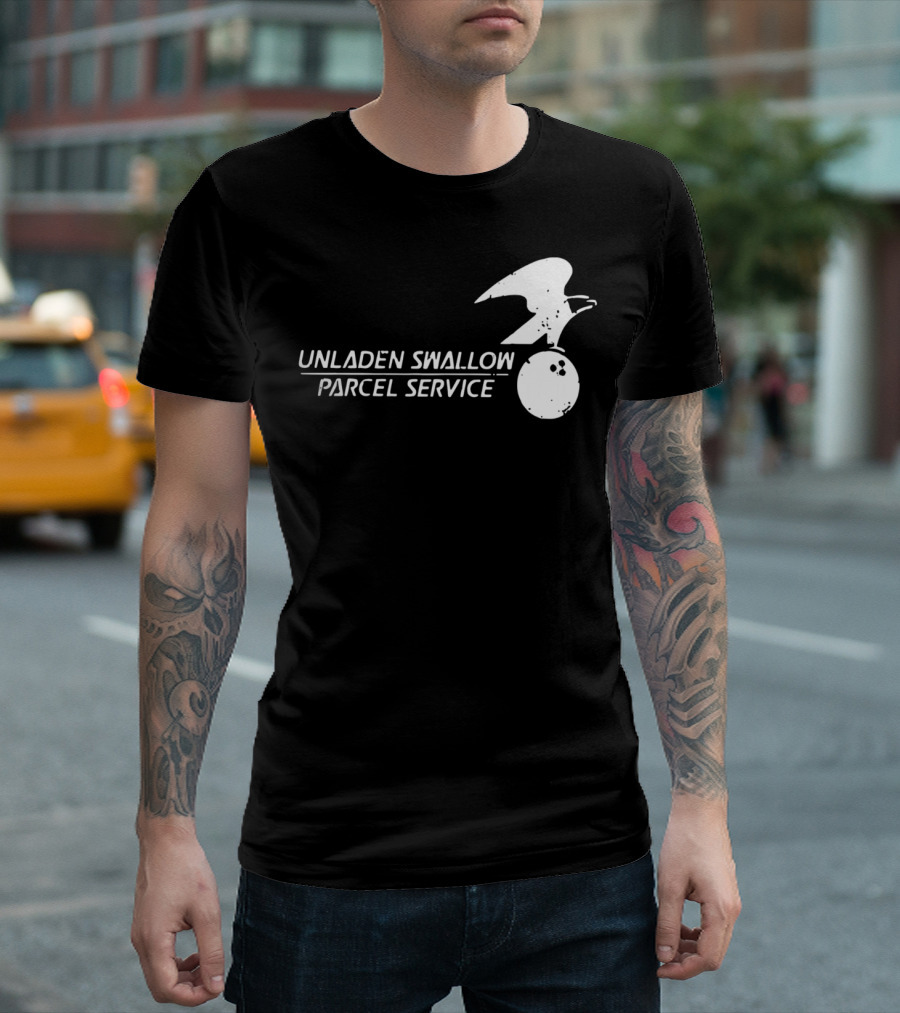Unladen Swallow Parcel Service Monty Python Bowling Ball Bird T-Shirt