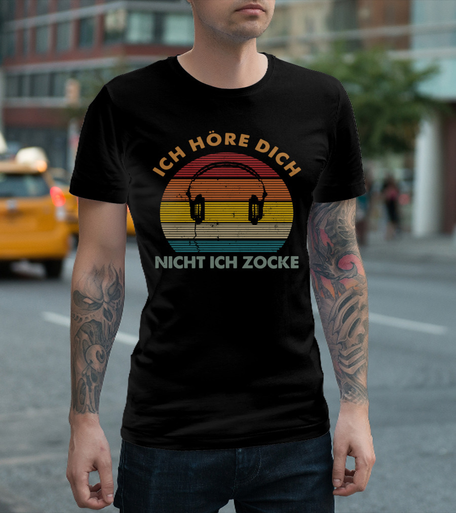 Ich Höre Dich Nicht Ich Zocke Retro Headphones Sunburst T-Shirt