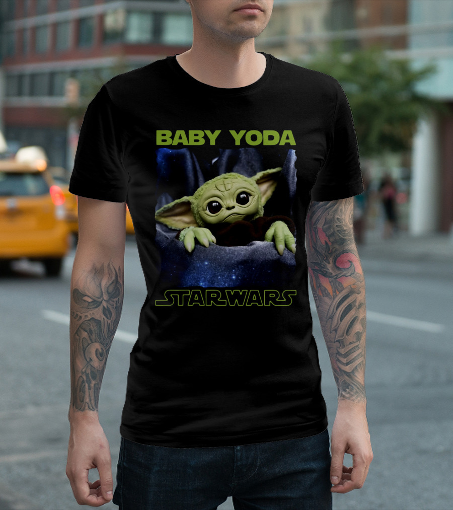 Baby Yoda Star Wars Galaxy Background T-Shirt