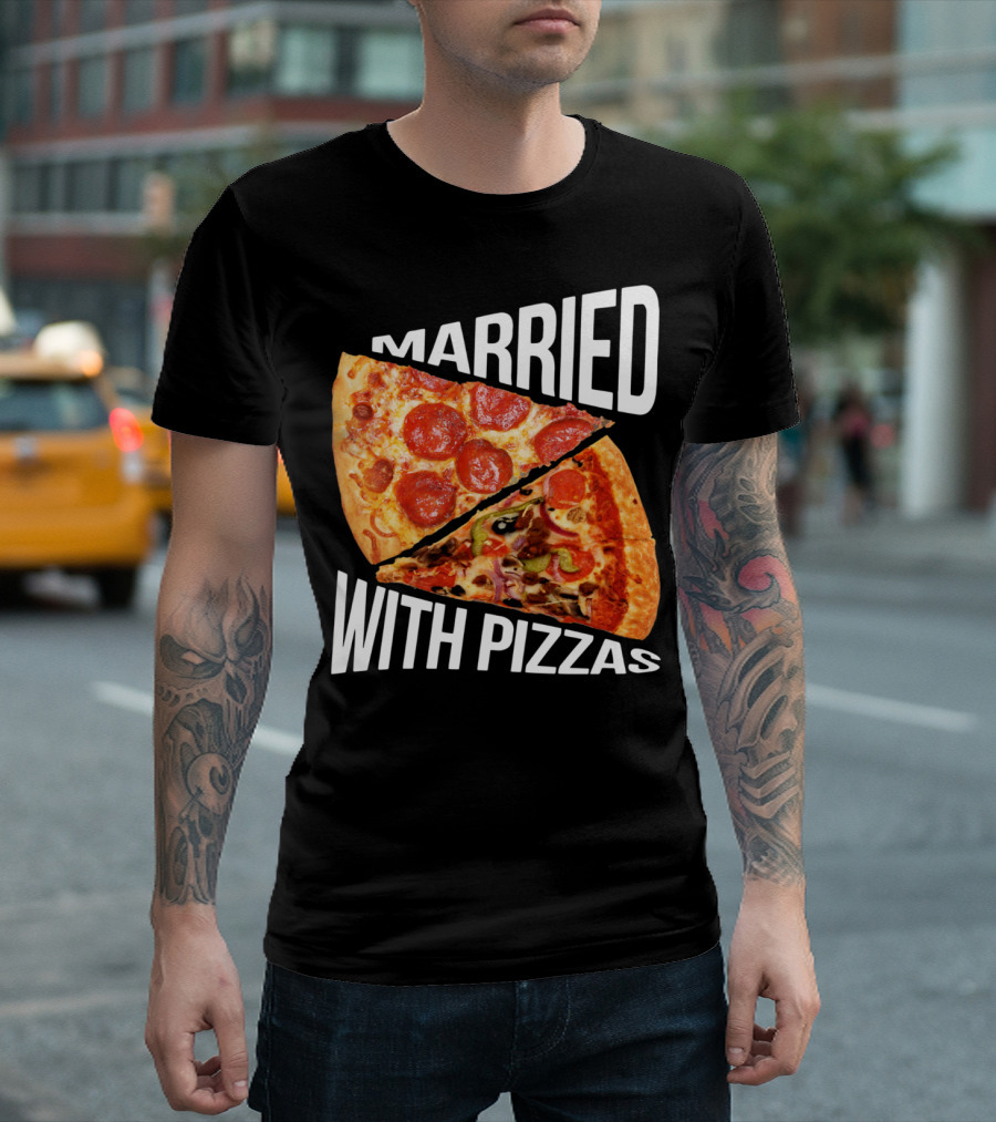 Married With Pizzas Pepperoni and Veggie Slices Humor T-Shirt