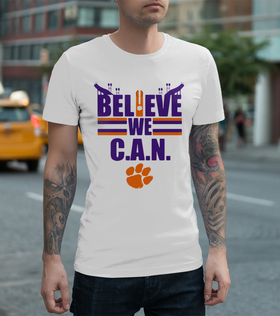 Clemson Tigers Football Believe We C.A.N. Stadium Paw Prints T-Shirt